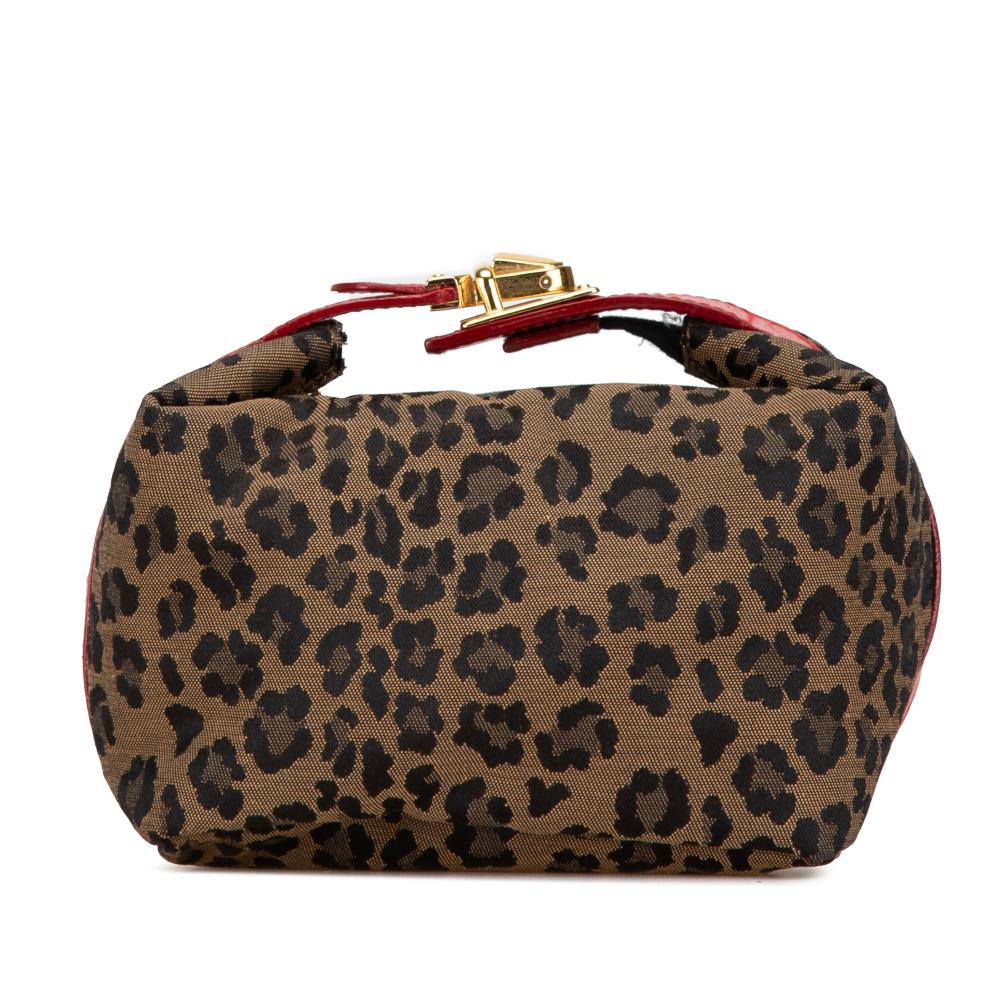 Fendi AB Fendi Brown Canvas Fabric Leopard Print Handbag Italy