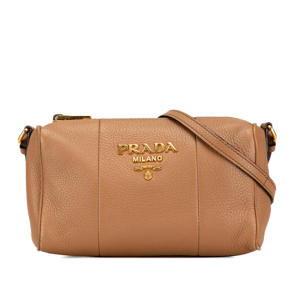 Prada B Prada Brown Calf Leather Mini Vitello Phenix Barrel Camera Bag Italy