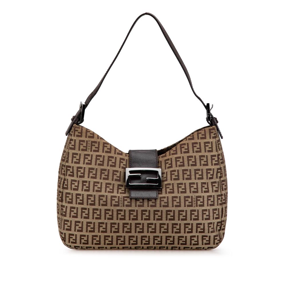 Fendi B Fendi Brown Beige Canvas Fabric Zucchino Shoulder Bag Italy