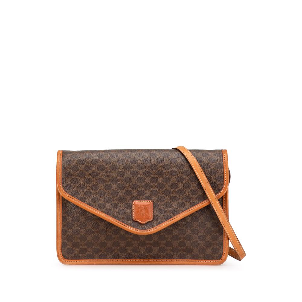 Celine B Celine Brown Coated Canvas Fabric Macadam Crossbody Italy