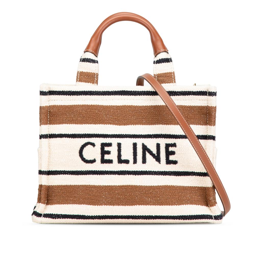 Celine AB Celine Brown Beige Canvas Fabric Small Cabas Thais Satchel Italy