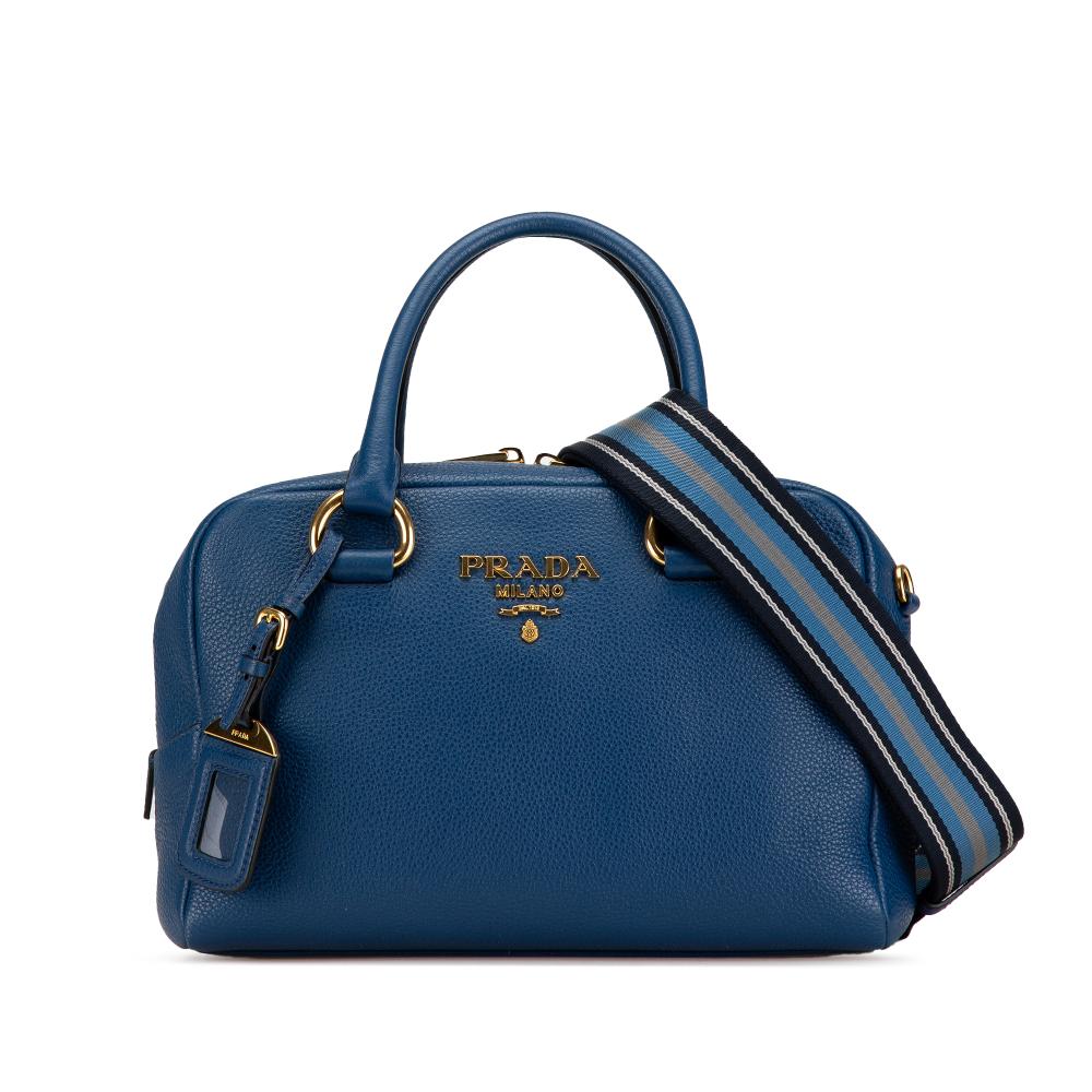 Prada AB Prada Blue Calf Leather Mini Vitello Phenix Bauletto Satchel Turkey