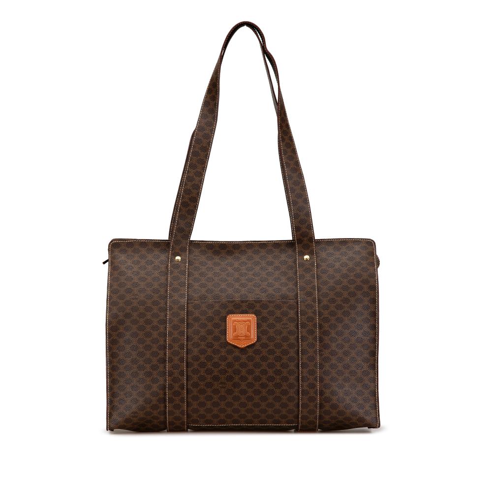 Celine B Celine Brown Coated Canvas Fabric Macadam Tote Italy