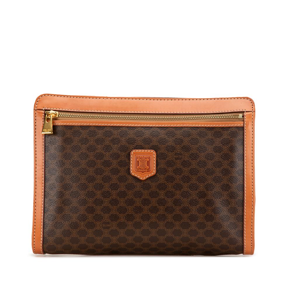 Celine B Celine Brown Coated Canvas Fabric Macadam Clutch Italy