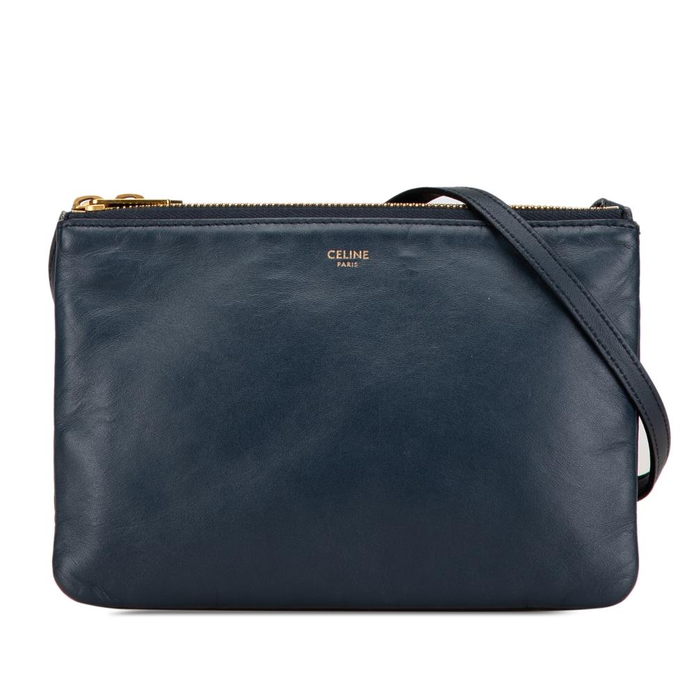 Celine B Celine Blue Dark Blue Calf Leather Small Trio Crossbody Italy