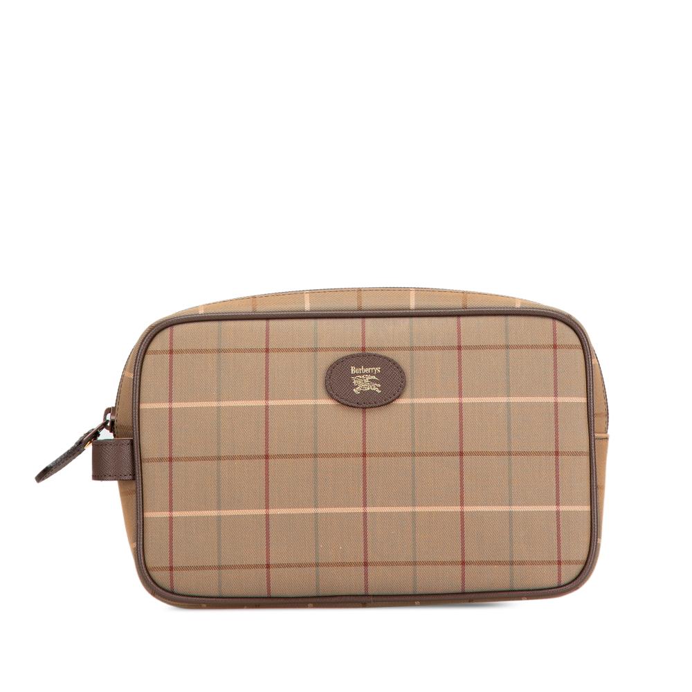 Burberry AB Burberry Brown Beige Canvas Fabric Vintage Check Clutch United Kingdom