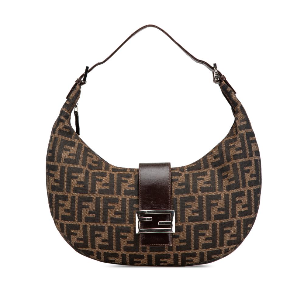 Fendi B Fendi Brown Canvas Fabric Zucca Croissant Hobo Italy