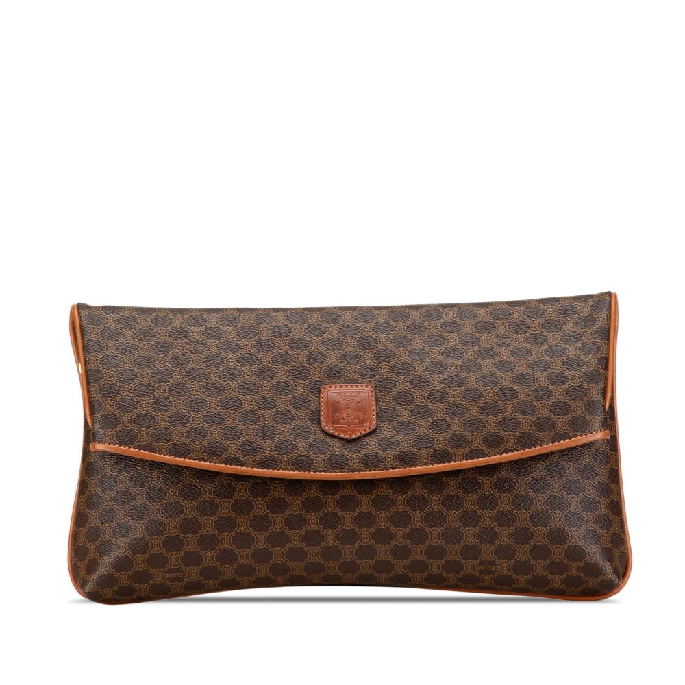 Celine B Celine Brown Coated Canvas Fabric Macadam Clutch Italy