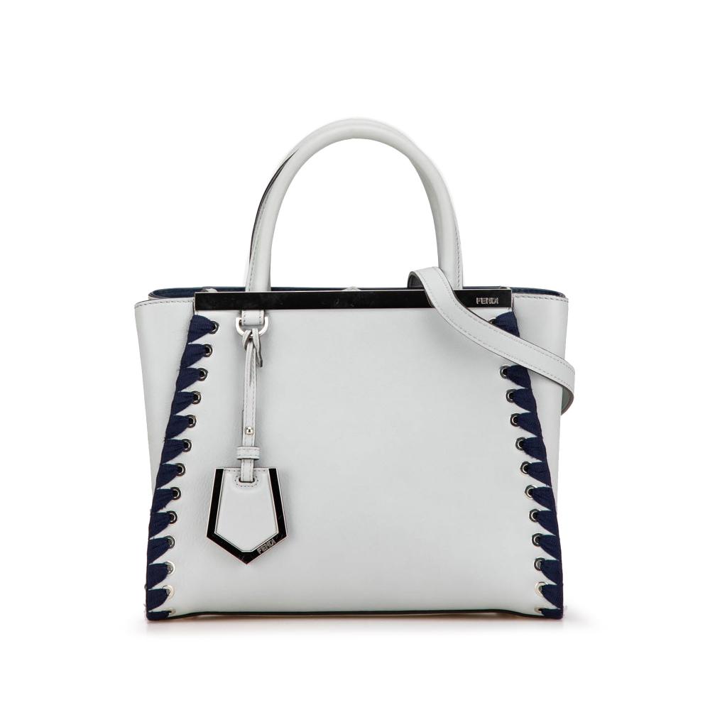 Fendi B Fendi White Calf Leather Petite Whipstitch 2Jours Satchel Italy