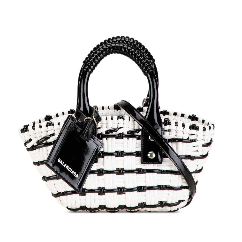 Balenciaga AB Balenciaga White with Black Chemical Fiber Fabric XXS Faux Leather Bistro Basket Bag Italy