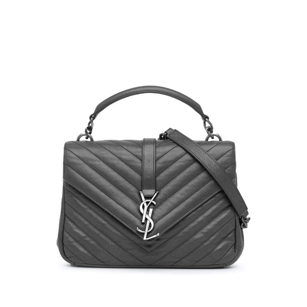 Saint Laurent B Saint Laurent Gray Sheepskin Leather Leather Medium Monogram Chevron Sheepskin College Bag Italy