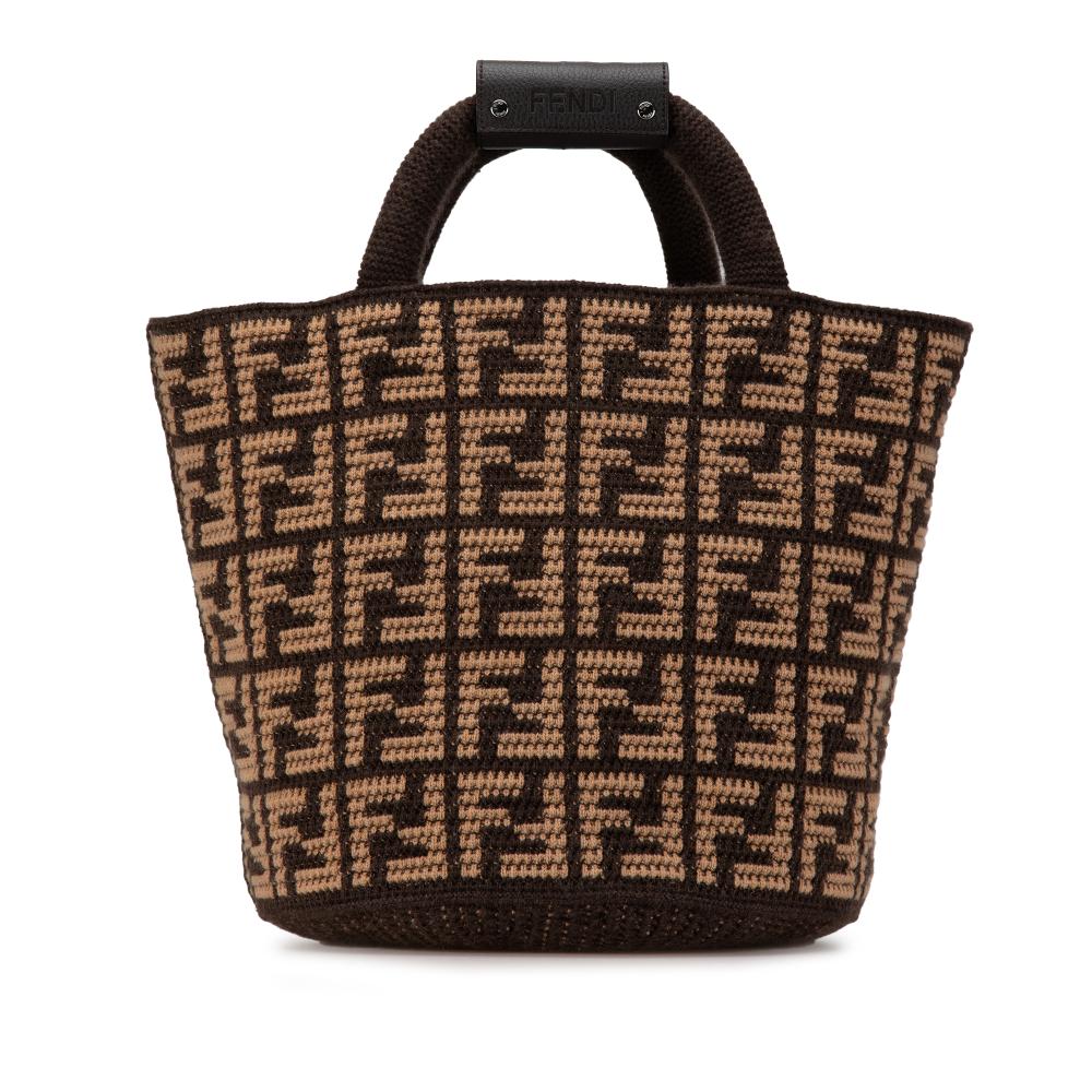 Fendi AB Fendi Brown Wool Fabric Zucca Cashmere Shopping Tote Italy