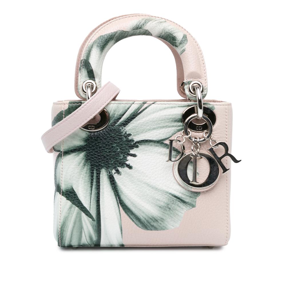 Christian Dior B Dior Pink Light Pink N/a Leather Mini Deerskin Flower Printed Lady Dior Italy