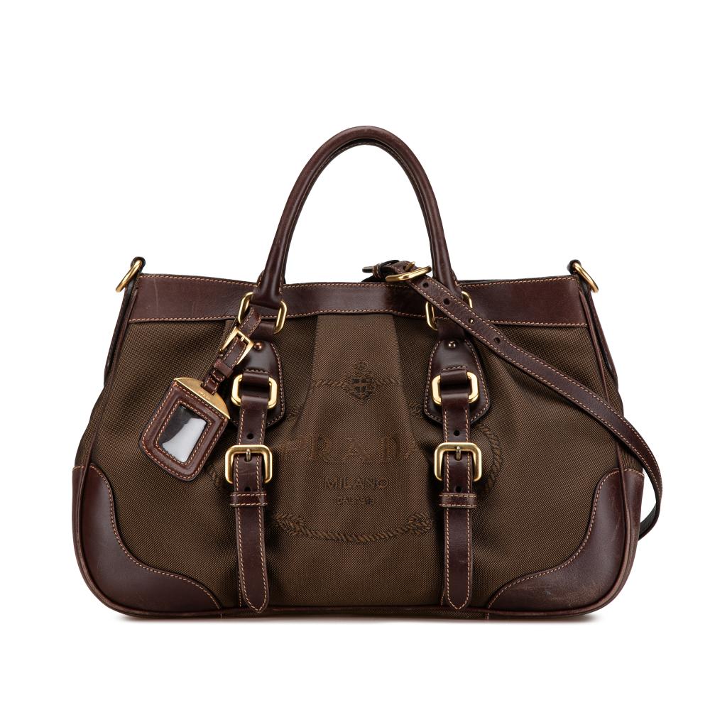 Prada B Prada Brown Dark Brown Canvas Fabric Canapa Logo Satchel Italy