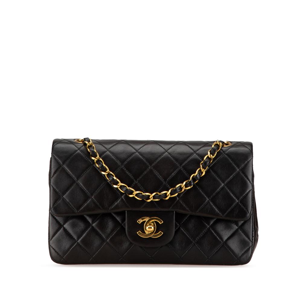 Chanel B Chanel Black Lambskin Leather Leather Small Classic Lambskin Double Flap France