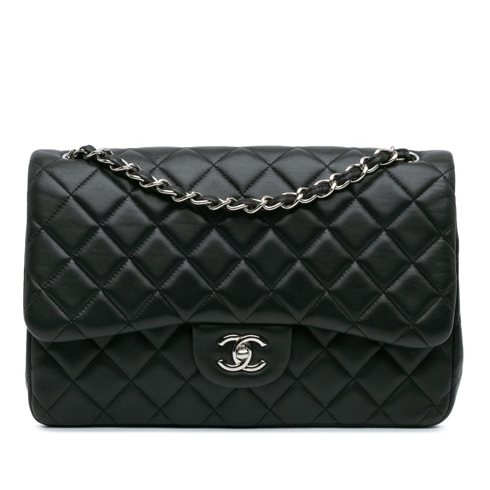 Chanel B Chanel Black Lambskin Leather Leather Jumbo Classic Lambskin Double Flap Italy