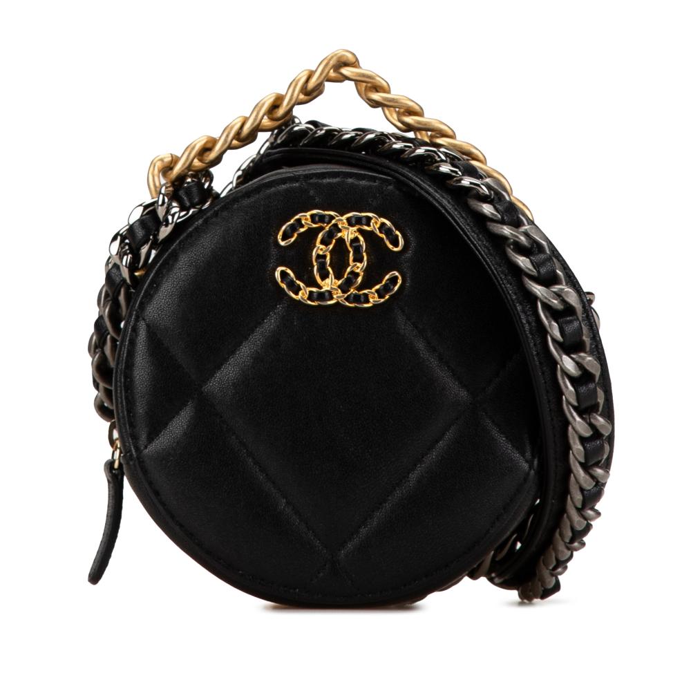 Chanel AB Chanel Black Lambskin Leather Leather Lambskin 19 Round Clutch with Chain Italy