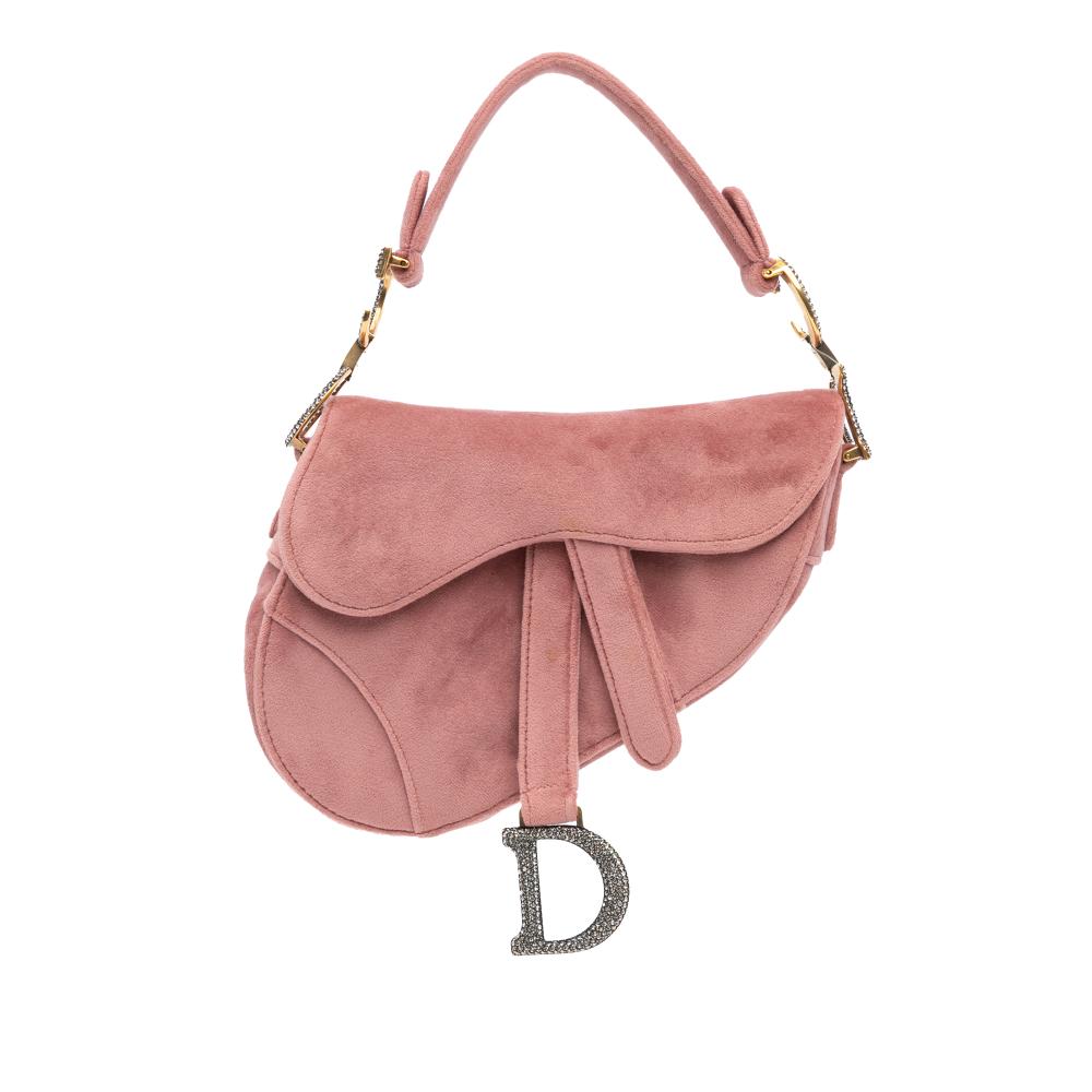 Christian Dior B Dior Pink Velvet Fabric Mini Crystal Saddle Italy