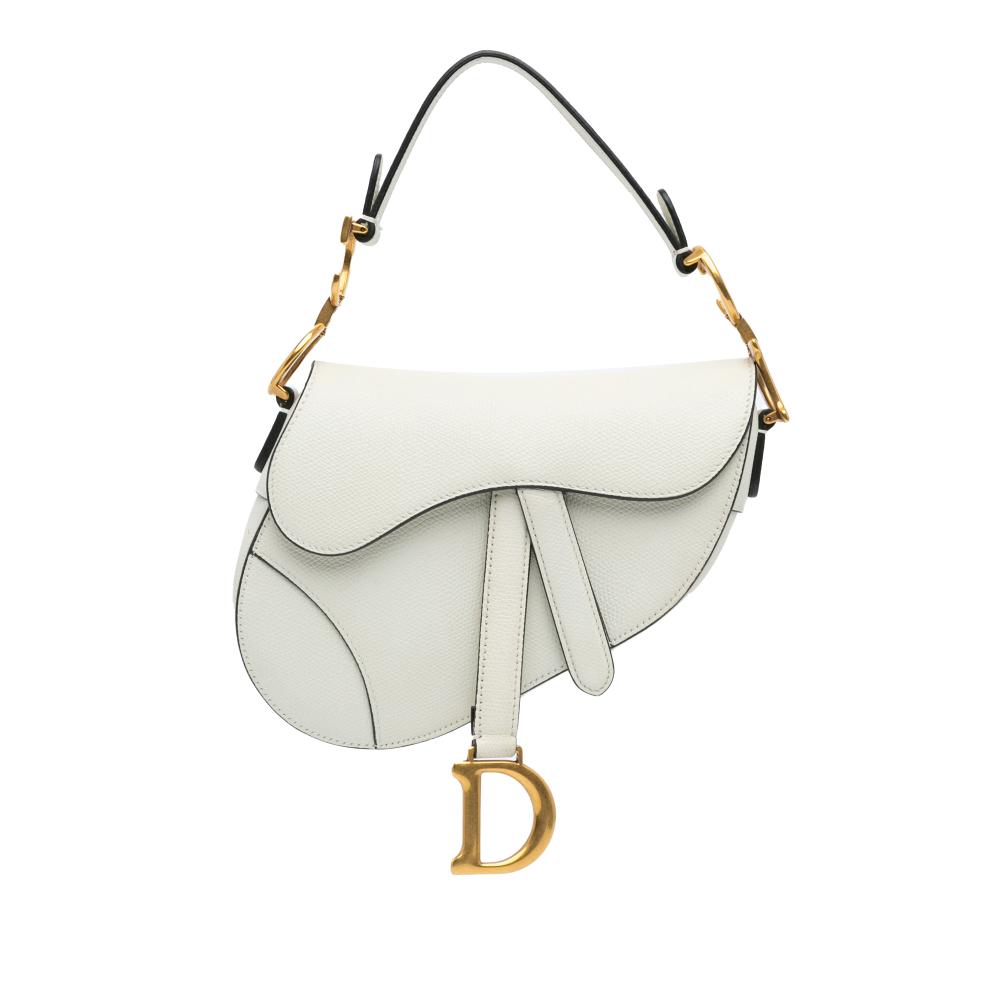 Christian Dior B Dior White Calf Leather Mini Grained skin Saddle Bag Italy