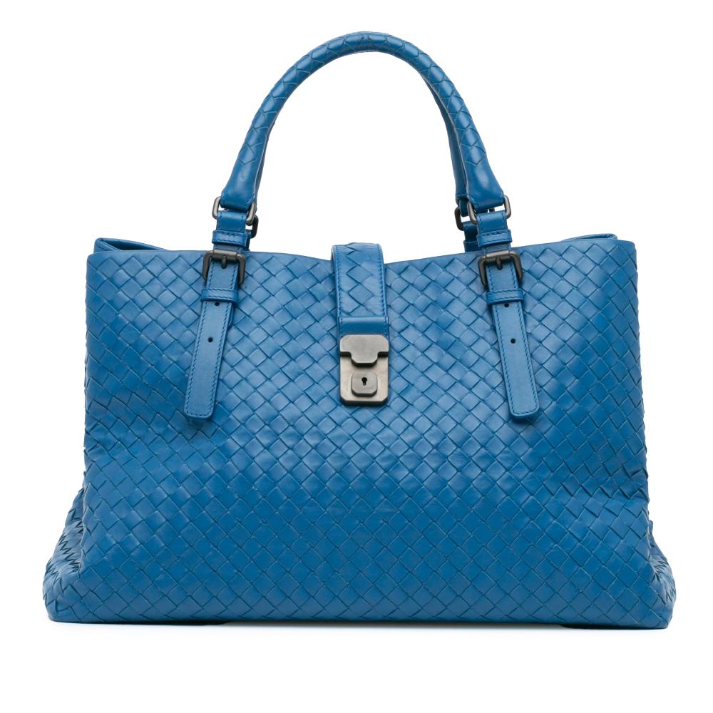 Bottega Veneta B Bottega Veneta Blue Nappa Leather Leather Medium Nappa Intrecciato Roma Tote Italy