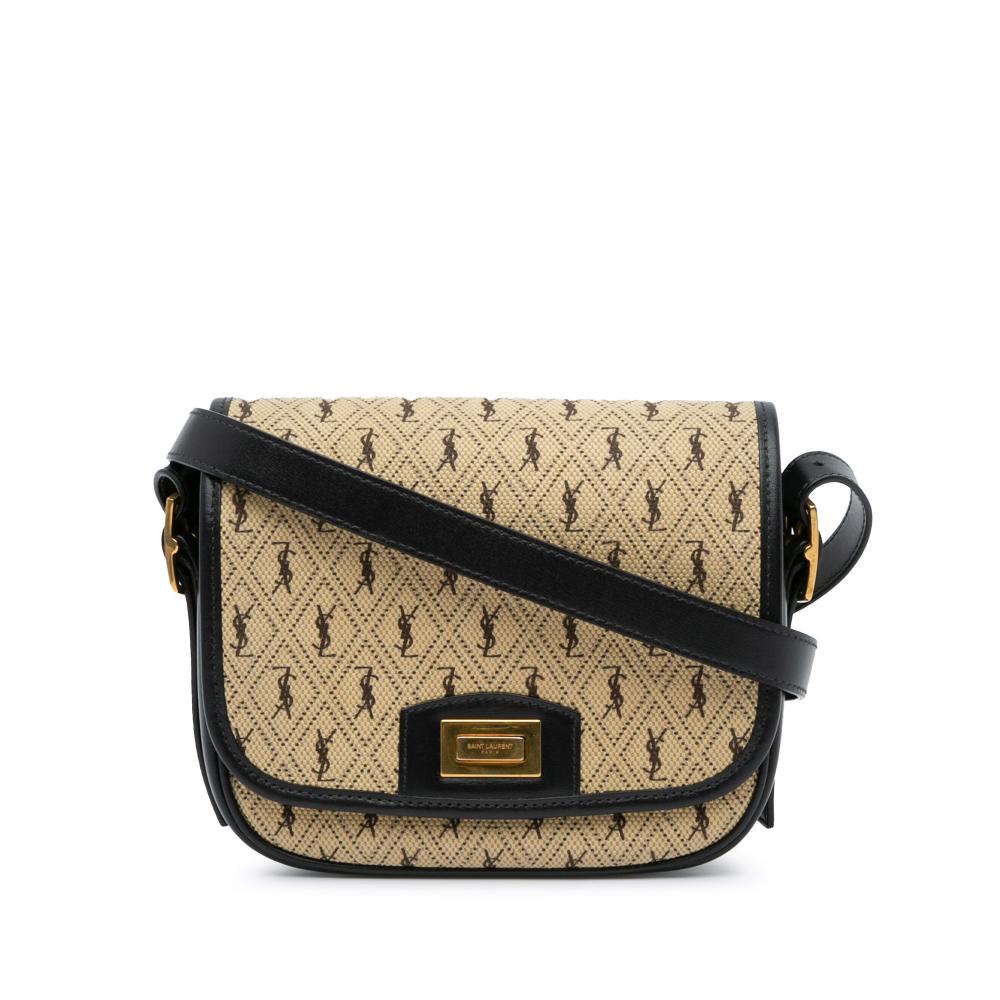 Saint Laurent AB Saint Laurent Brown Beige Canvas Fabric Small Monogram All Over Crossbody Italy