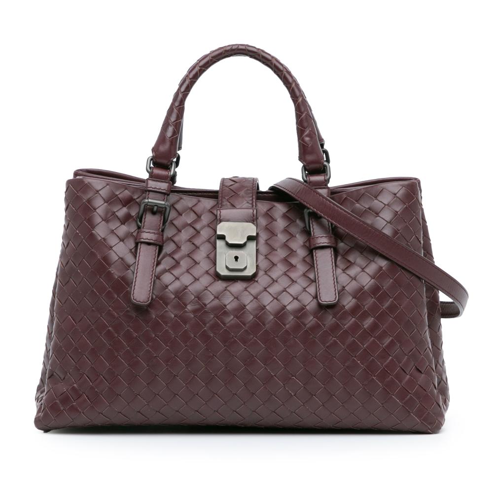 Bottega Veneta B Bottega Veneta Red Burgundy Calf Leather Small Intrecciato Roma Satchel Italy