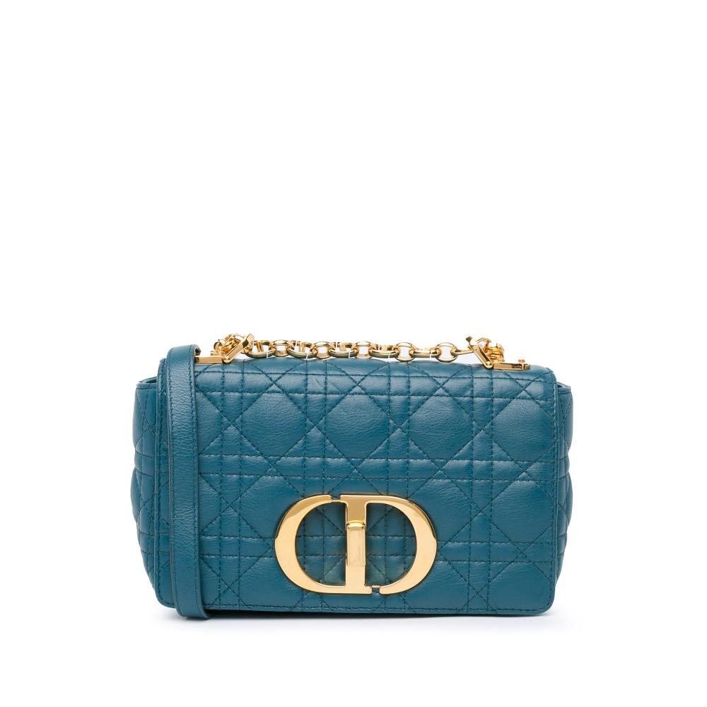 Christian Dior B Dior Blue Calf Leather Small Lambskin Cannage Caro Crossbody Italy