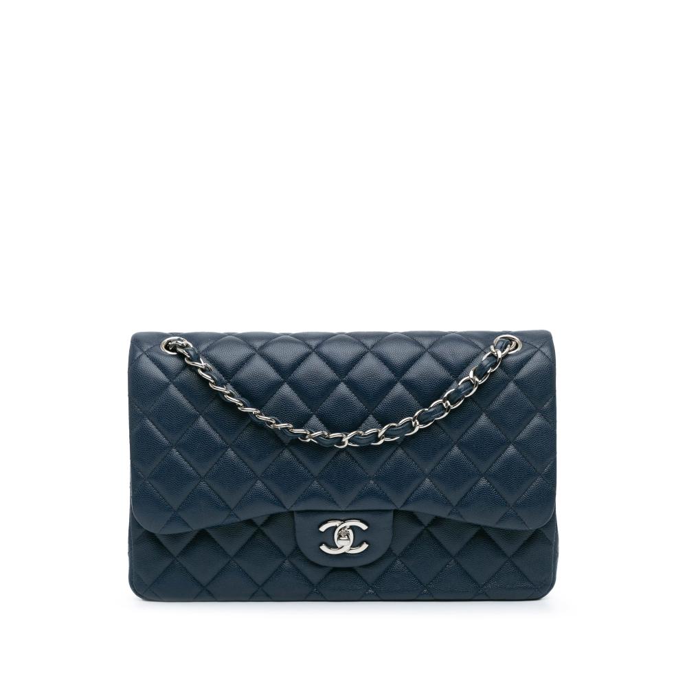 Chanel B Chanel Blue Caviar Leather Leather Jumbo Classic Caviar Double Flap France