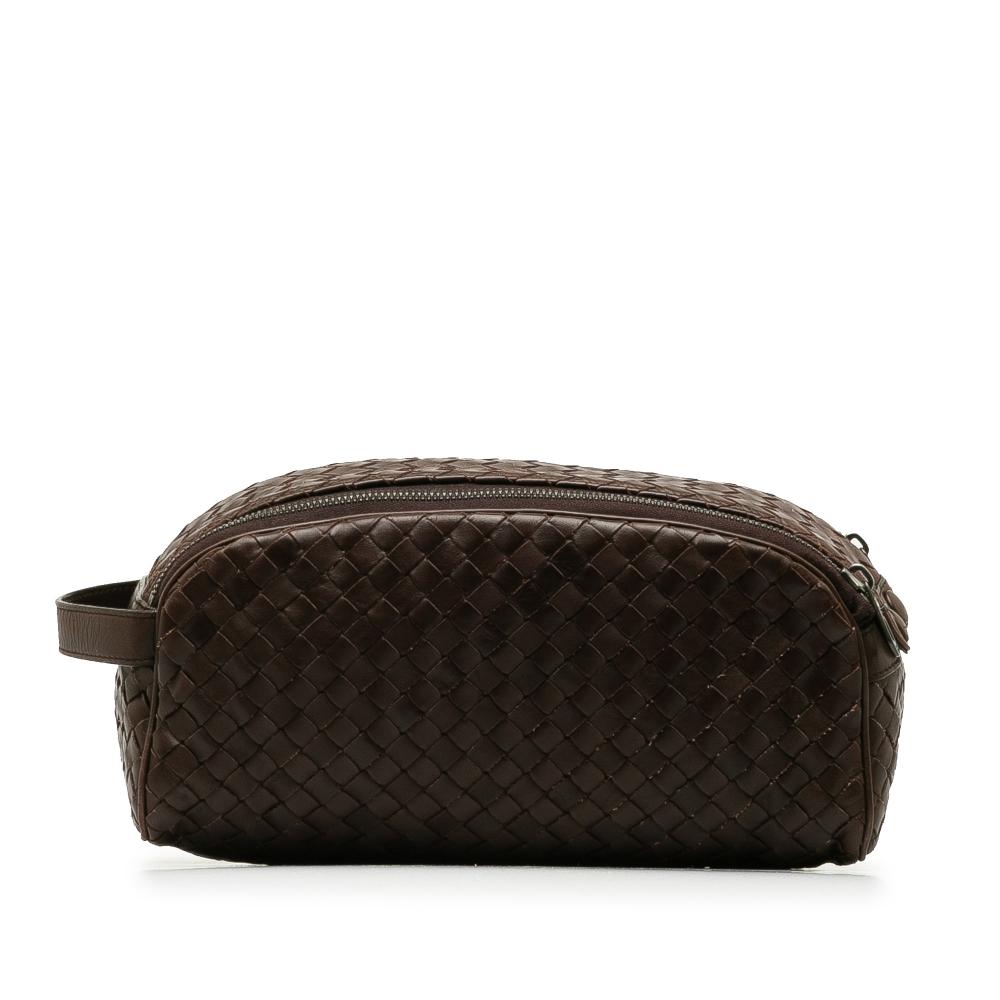 Bottega Veneta B Bottega Veneta Brown Dark Brown Calf Leather Intrecciato Clutch Bag Italy