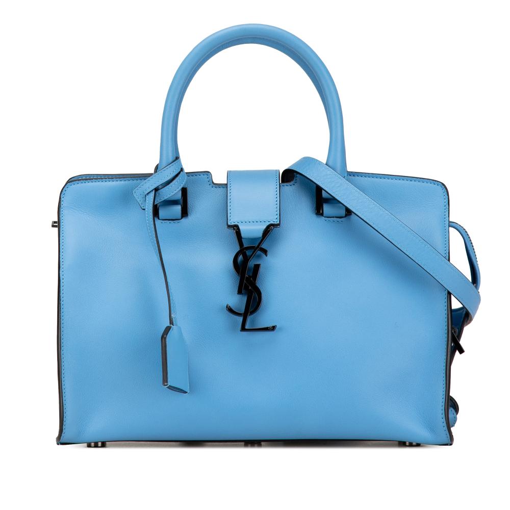 Saint Laurent B Saint Laurent Blue Light Blue Calf Leather Baby Monogram Downtown Cabas Satchel Italy