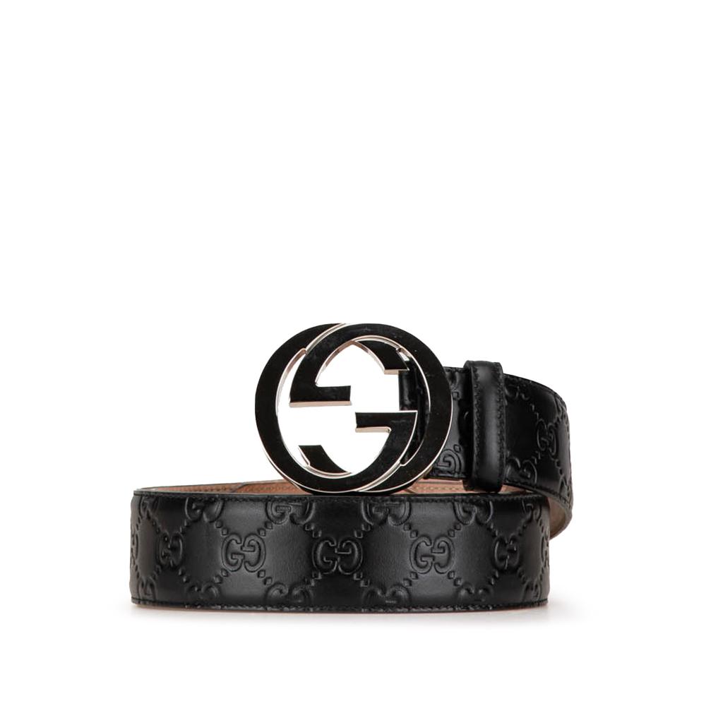 Gucci AB Gucci Black Calf Leather Guccissima Interlocking G Belt Italy