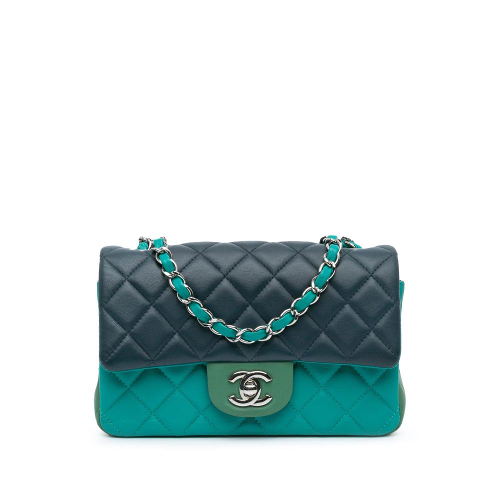 Chanel AB Chanel Blue Lambskin Leather Leather Mini Rectangular Classic Tricolor Lambskin Flap France