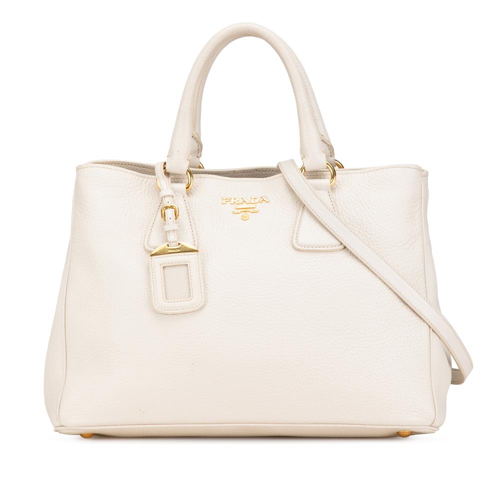 Prada B Prada White Calf Leather Vitello Daino Satchel Italy