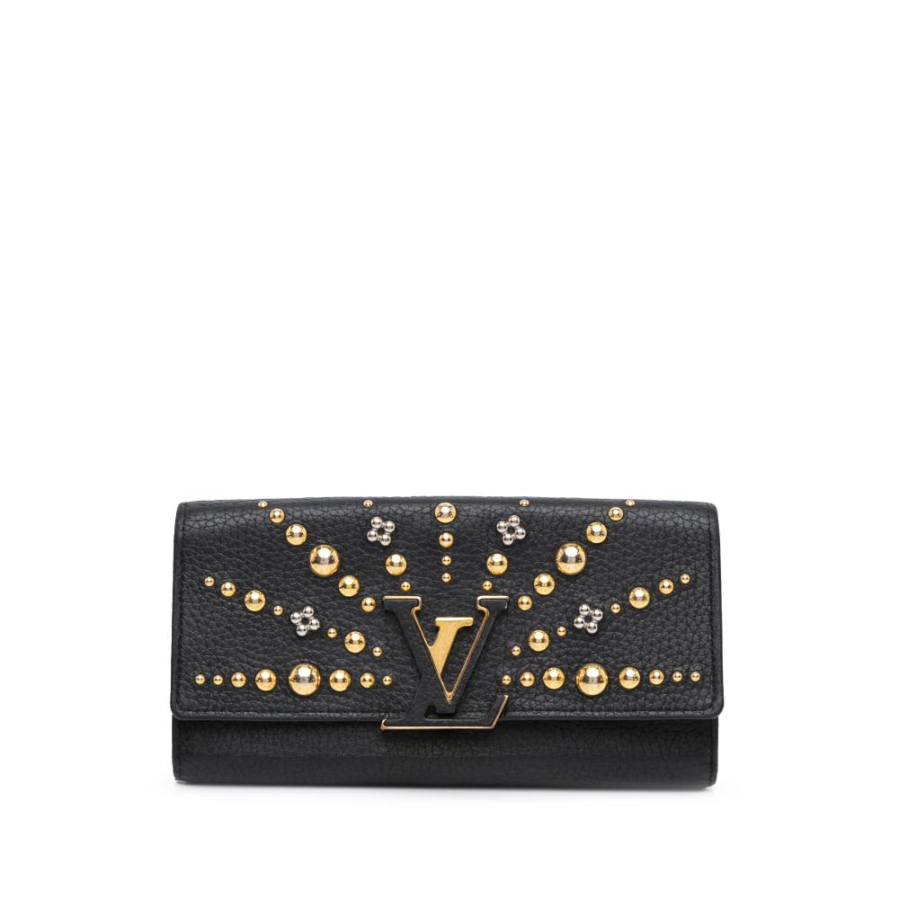 Louis Vuitton B Louis Vuitton Black Calf Leather Studded Taurillon Sol Capucines Wallet France