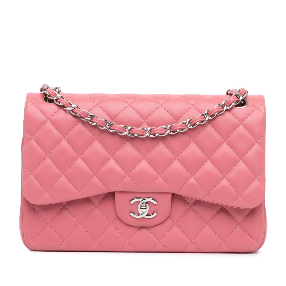 Chanel AB Chanel Pink Light Pink Lambskin Leather Leather Jumbo Classic Lambskin Double Flap France