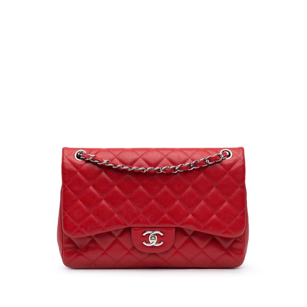 Chanel B Chanel Red Caviar Leather Leather Jumbo Classic Caviar Double Flap France