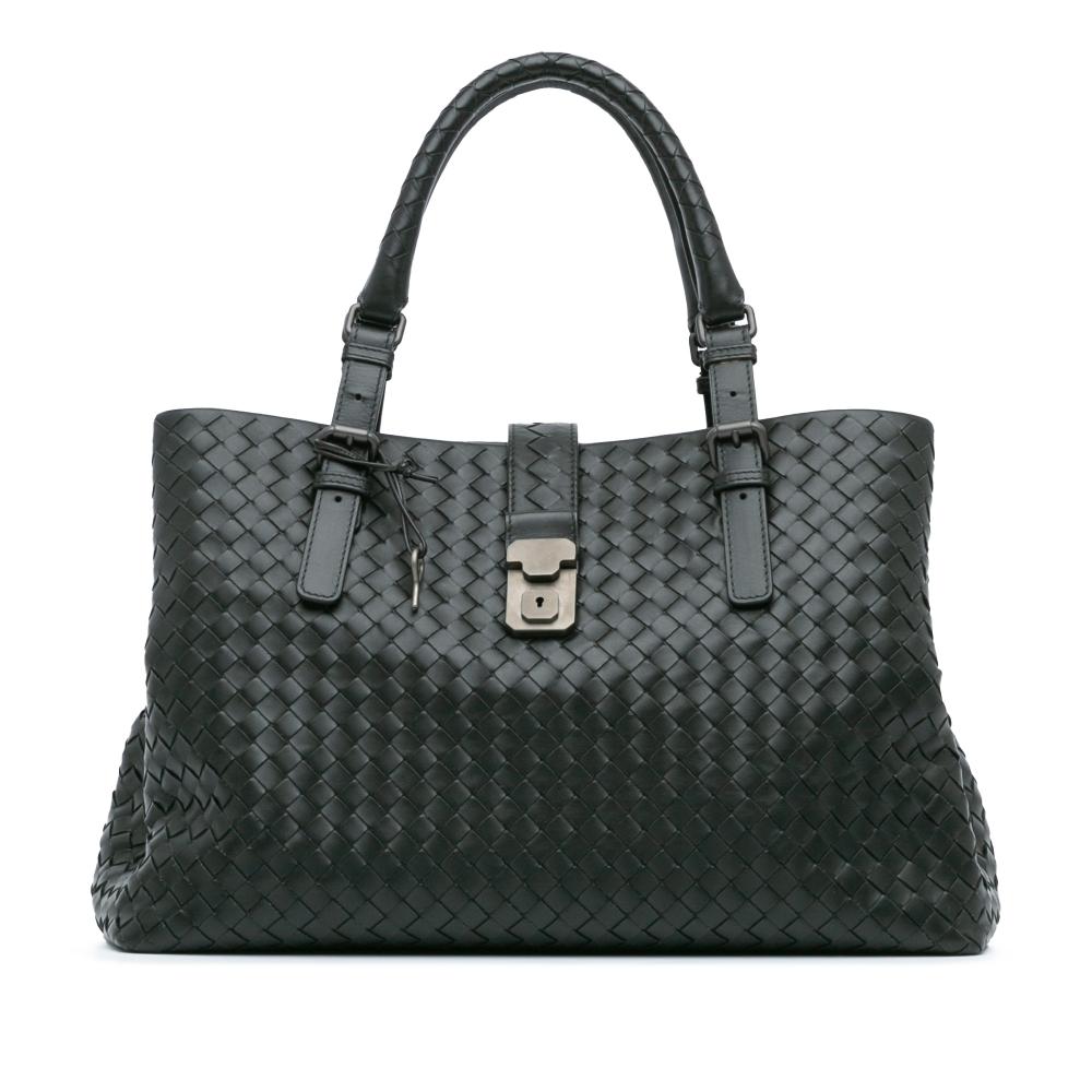 Bottega Veneta B Bottega Veneta Black Nappa Leather Leather Medium Nappa Intrecciato Roma Tote Italy