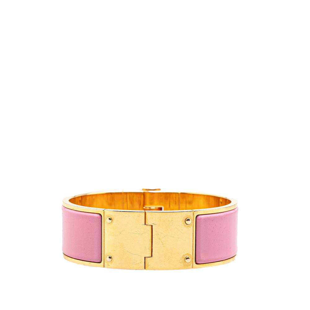 Hermès AB Hermès Pink with Gold Enamel Other Wide Charniere Hinged Bracelet PM France