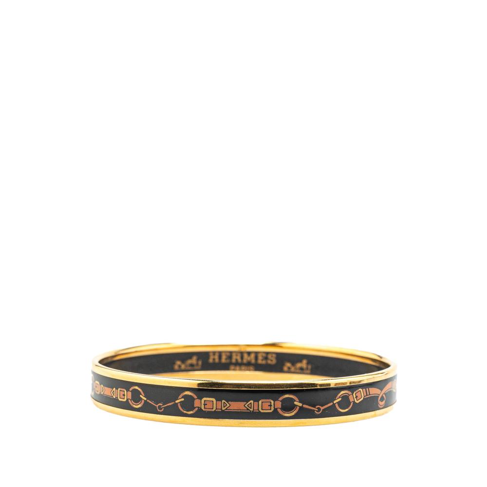 Hermès B Hermès Black with Gold Enamel Other Narrow Mors de Filet Bangle 62 Austria