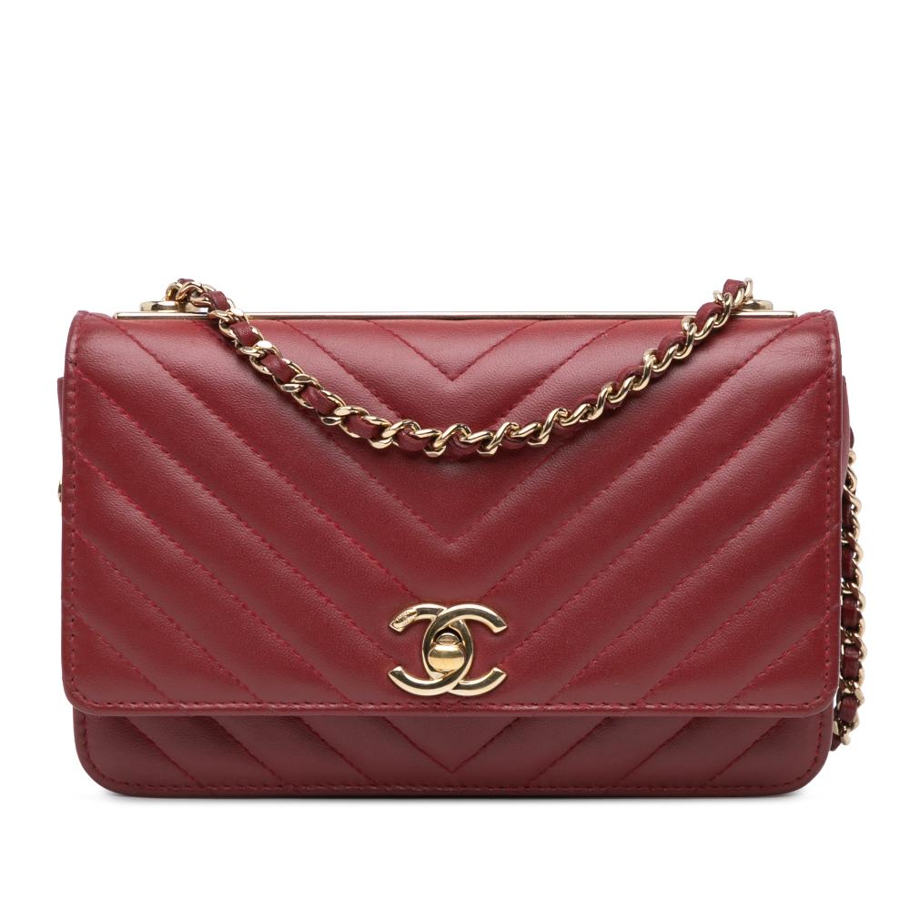 Chanel B Chanel Red Lambskin Leather Leather Chevron Quilted Lambskin Trendy CC Chain Wallet on Chain Italy