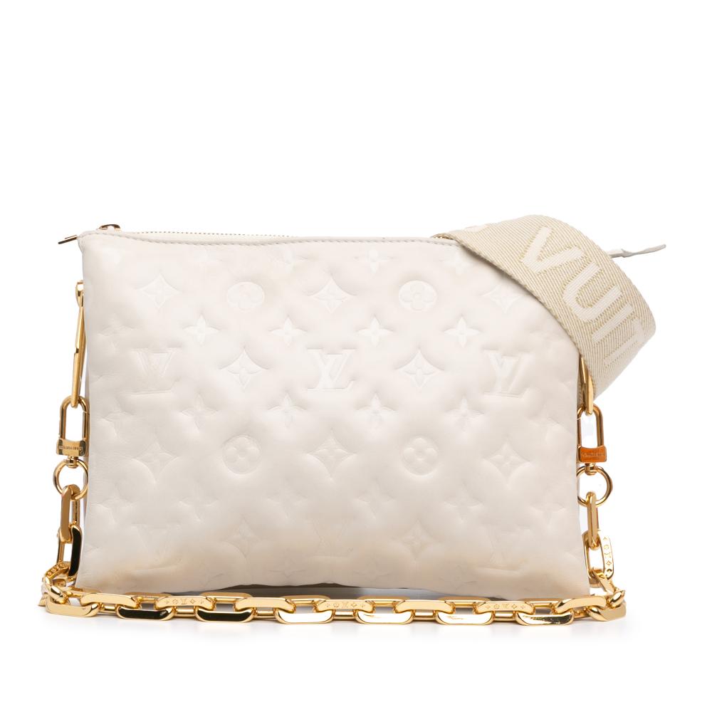 Louis Vuitton AB Louis Vuitton White Lambskin Leather Leather Monogram Coussin PM Italy