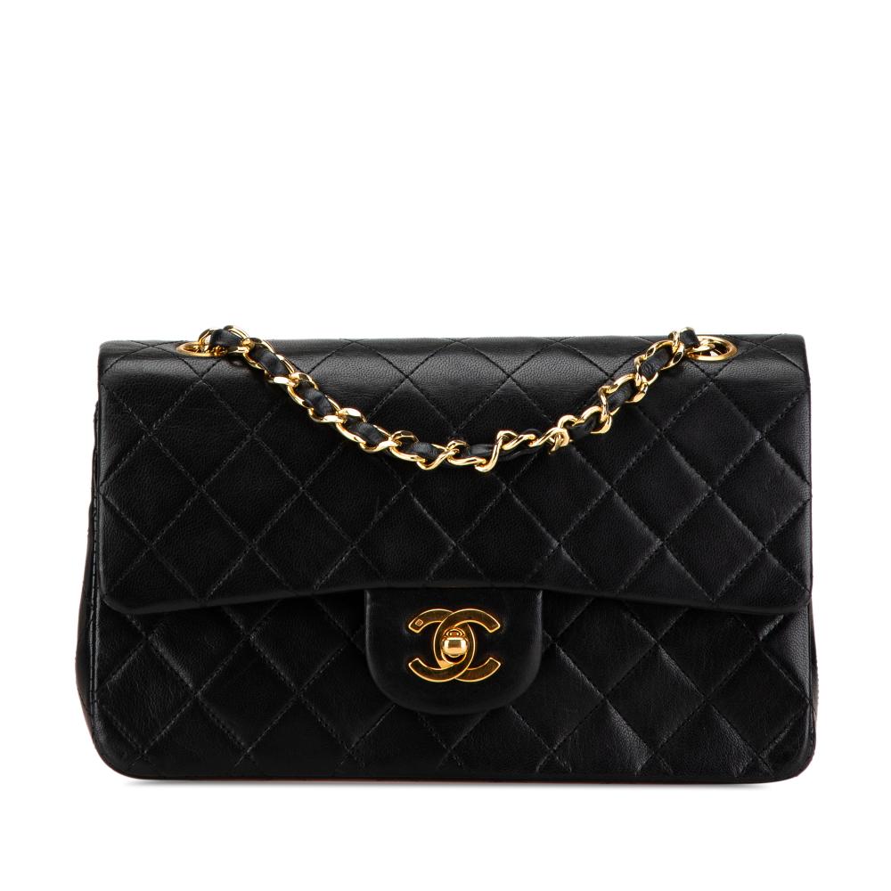 Chanel B Chanel Black Lambskin Leather Leather Small Classic Lambskin Double Flap France