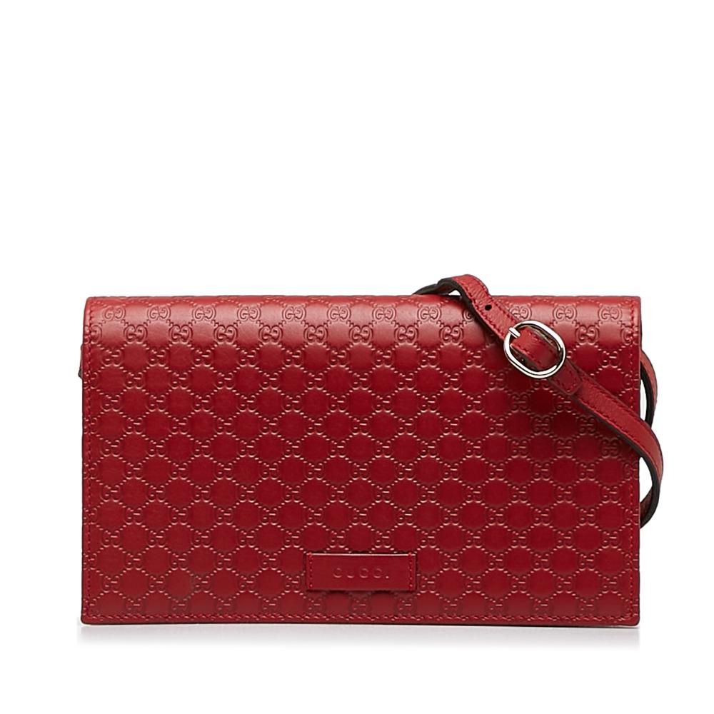 Gucci AB Gucci Red Calf Leather Microguccissima Wallet on Strap Italy