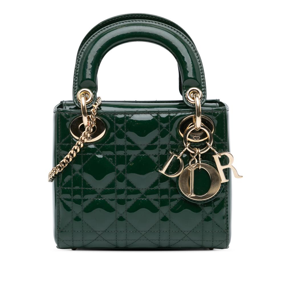 Christian Dior B Dior Green Dark Green Patent Leather Leather Mini Patent Cannage Lady Dior France