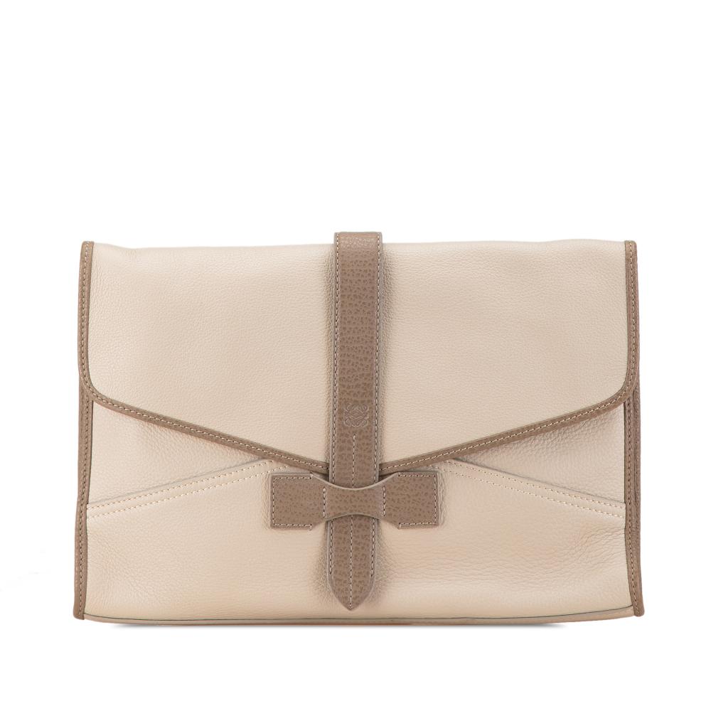 Loewe AB LOEWE Brown Light Beige Calf Leather Clutch Spain