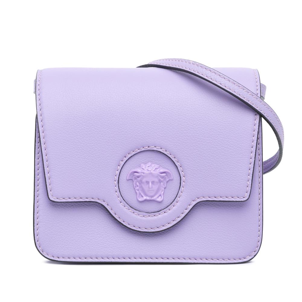 Versace AB Versace Purple Calf Leather Grained La Medusa Crossbody Italy