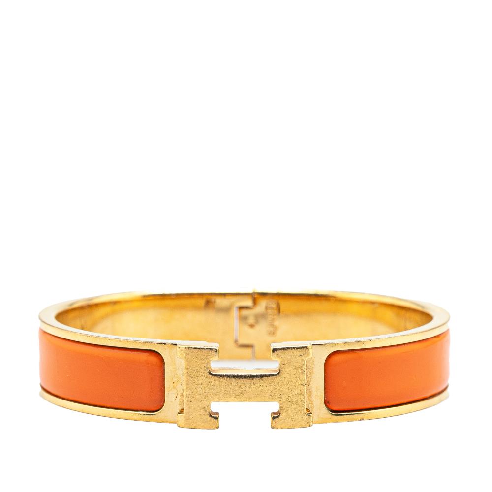 Hermès B Hermès Orange with Gold Enamel Other Narrow Clic H Bracelet PM France