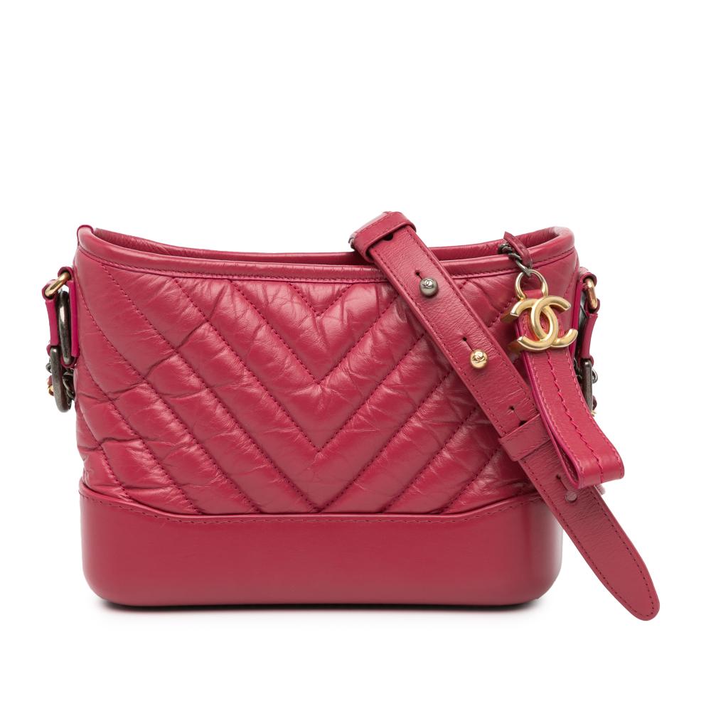 Chanel B Chanel Pink Dark Pink Calf Leather Small Chevron Aged skin Gabrielle Crossbody Italy