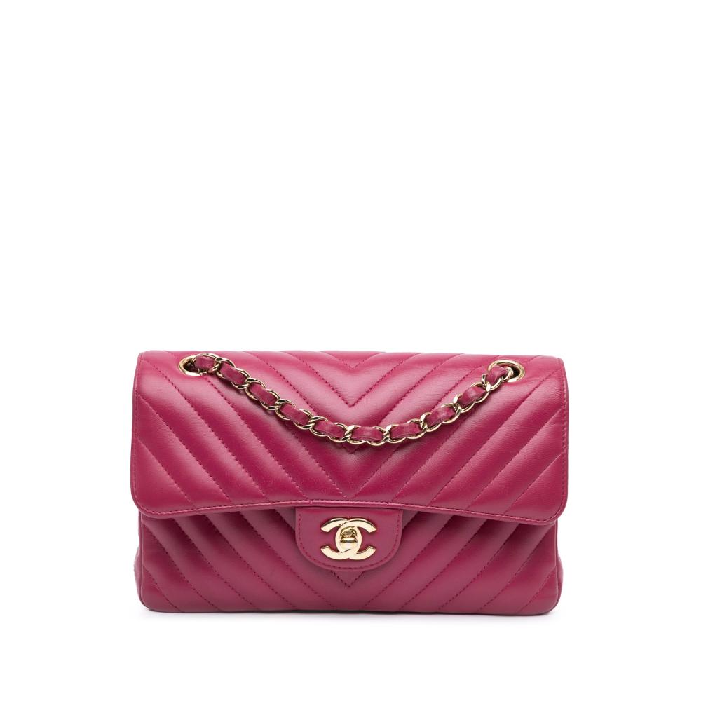 Chanel AB Chanel Pink Lambskin Leather Leather Small Classic Chevron Lambskin Double Flap France