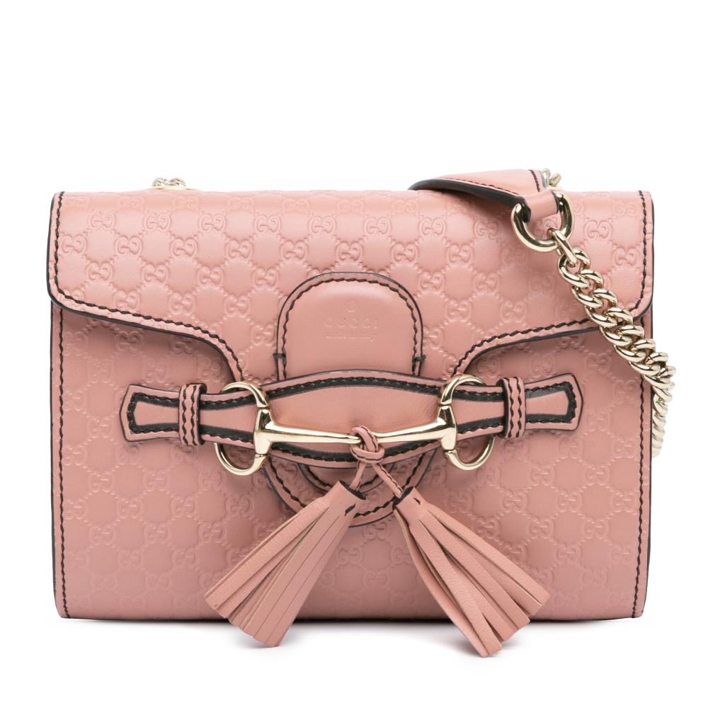 Gucci B Gucci Pink Calf Leather Mini Microguccissima Emily Crossbody Bag Italy